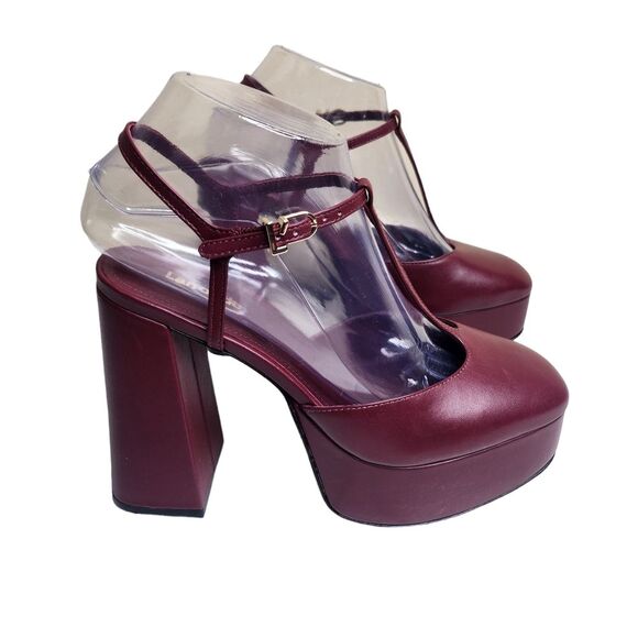NWOB Larroude Pixie women's wine red leather platform chunky heel sandals Sz 7 - Picture 11 of 11